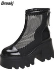 New Summer Fashion Women's Boots Mesh Breathable Thick Sole Non Slip Zipper Round Head Casual Spring and Autumn High