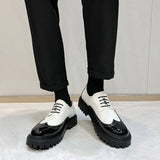 Breakj 2023 New Youth Round Head Patchwork Color Bright Face Fashion British Casual Daily Leather Shoes Male