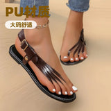 Breakj New Summer Women's Flat-Soled Sandals Large-Size Jacket Buckle With Flat