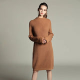Winter Solid Knitted Cotton Sweater Dresses Women Fashion Loose O-neck Pullover Female Knitted Dress Vestidos