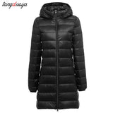 Women Plus Size Down Jackets Long Ultra Light Thin Casual Coat Slim Remove Hooded Parka Fashion Jacket Autumn