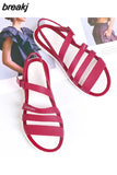 Summer Women Fashion Jelly Sandals Low Heel Peep Toe Shallow Slides Casual Beach Outdoor Female Ladies Slipper
