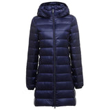 Women Plus Size Down Jackets Long Ultra Light Thin Casual Coat Slim Remove Hooded Parka Fashion Jacket Autumn