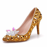 Quee Cinderella Glass Slipper With Money Pointed High-Heeled Fine With Rhinestone Sequins Bridesmaid Wedding