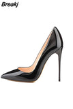 Black High Heels Shoes Woman Pumps 12cm Tacones Pointed Toe Stilettos Talon Femme Sexy Wedding Shoes QKOU003