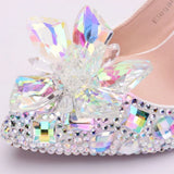 Quee Cinderella Glass Slipper With Money Pointed High-Heeled Fine With Rhinestone Sequins Bridesmaid Wedding