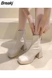 Ankle Boots Boots-Women Luxury Designer Zipper Female Shoes Low 2023 Med Rubber Fashion High Heel Rock Black