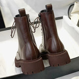 Brown Platform Ankle Boots Women Autumn Winter Thick Bottom Motorcycle Boots Woman Thicken Warm Lace Up Shoes