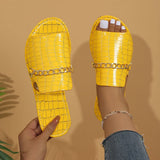 Summer New Gold Metal Chain Peep Toe Slippers Women’s Flat Luxury Outdoor Beach Flip Flop Female Sandals Trend Slides