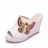 Queen 10cm Peep Toe Platform Wedges Slippers High Heels Beach Sandals