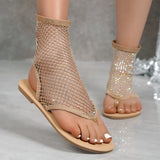 Breakj New Summer Ladies Flat Sandals Clip Mesh Press Drill Hot Sexy Lace Flat