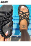 Size Women Sandals 2023 Summer Flat Women's Shoes Black Hemp Rope Set Foot Beach Sandals Outdoor All-match Casual