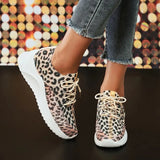2023 New Leopard Print Women Sport Sneaker Plus Size Knitted Platform Tennis Female Thick Sole Walking Shoes Ladies