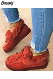 Women Winter Cotton Shoes Ladies Bowknot Plush Warm Snow Boots Casual Solid Color Flat Short Boots Furry Females