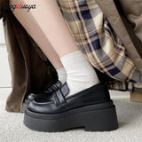 Style High Heels Platform Pumps Women 2024 spring Patent Leather Loafers Shoes Woman Slip On Solid Color Uniform