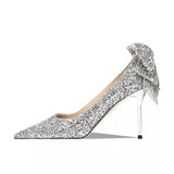 Sequins Wedding Shoes for Women Bride 2023 Elegant Pointed Toe Thin Heels Pumps Woman Silver Crystal High Heels for