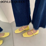 New Spring Summer Shoes Women Flat Heels Square Toe Mary Jane Ballet Flats Rainbow Candy Color Ballerina Soft Casual