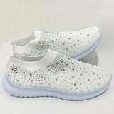 Shiny Crystal Knitted Sneakers Women 2023 Spring Breathable Mesh Flats Woman Plus Size Slip on Running Casual Shoes