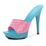 Women Slipper 2023 Summer Fine Heel 13cm Shoe Slipper Platform Patent leather Pumps Sexy Shoes Stripper Hihg Heels