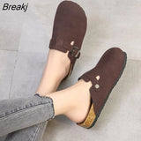 Women Suede Slippers Wedges Heel Cork Mules Platform Clog Non Slip Sole Buckle Outdoor Home
