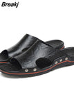 Men Slippers Genuine Leather Breathable Clogs Sandals Beach Classics Leather Slides Outdoor Flip Flops Plus Size Men