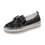 Women Flats Leather Loafers Spring Shoes Woman Crystal Sequins Bow-knot Platform Mesh Slides Moccasins Women size