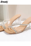 for Women 2023 Fashion Women's Sandals Summer Crystal Pvc Cross Strap Heeled Sandals Concise Square Toe High