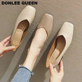 Spring Flats Shoes Women Wooden Low Heel Ballet Square Toe Shallow Brand Shoe Slip On Loafer zapatos de mujer big size