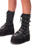 Gothic Style Cool Street Comfy Motorcycle Boots High Heel Punk Rivets Chunky Platform Mid-Calf Women Boots Shoes