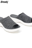 Fashion Women Summer Stretch Orthotic Slide Sandals Platform Wedges Open Toe Casual Outside Slippers Comfortable Solid