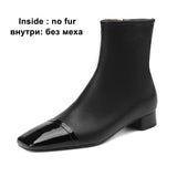 Women Genuine Leather Ankle Boots Square Toe Flat Ladies Zipper Mixed Colors Short Boot Autumn Winter Shoes Beige