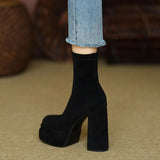 Chunky Women's Ankle Boots Very High Heels Booties Heeled Short Shoes for Woman Suede Platform Sock with Free