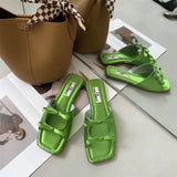 Summer Candy Leather Beach Shoes Women Bow Flat Slippers Women's Shoes Simple Slides Open Toe Flat Slippers for Women