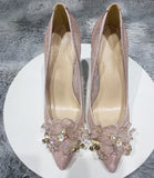 Flowers Bow Women Lace Mesh Pointy Toe High Heels Elegant Ladies Designer Stiletto Pumps Summer Dress Shoes Black