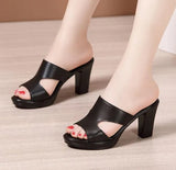 Plus Size 32-43 High Heels Slippers Women Platform Shoes Summer 2021 Block Heel Leather Slides Ladies Office