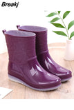 2023Women Rain Boots Ankle Boots Waterproof Shoes Winter Female Slip-On Cotton Shoes Size 36-41 Non-Slip Flat Round