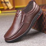 Newly Men's Summer Loafers Shoes Genuine Leather Soft Man Casual Slip-on Cutout Shoes Cowhide Summer