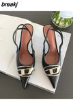High Heel Shoes Women Slingback Sandals Female Pointed Toe Elegant Pumps For Party Shoes Brand Buckle Slip On Mule
