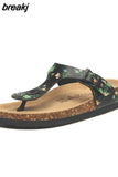 2023 New Women Print Cork Flip Flops Slipper Casual Summer Beach Outside Non-slip Slides