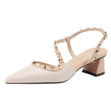 Breakj Zi Yan- -Pointed Rivet Thick Heel Sandals Women 2024 New Summer Baotou Shallow High Heels Women's Spring