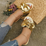 Summer New Round Toe Open-toe Sandals and Slippers Women's Metal Large Chain Flat Slippers Fashion flip flops Women's