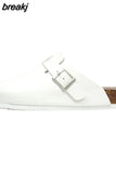 2023 New Buckle Closed Toe Cork Slipper Casual Women Solid Color Beach Outside Non-slip PU Leather