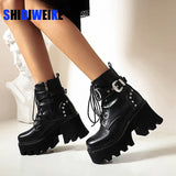 Boots Punk Woman Fashion Zipper Belt Buckle Boot Women Single Punk Boot Ladies Platform Boots Shoes Woman size 44