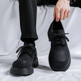 Breakj Derby Shoes Men's Black Big Head Lovers Casual Leather Shoes Men's Thick Sole Versatile Shoes