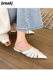Slippers Women Pointed Toe Mule Flat Heels Casual Slip On Slide Outdoor Flip Flops 2023 Fashion Hollow Shoes Female