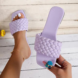 Size Fashion Weaving Flat Slippers Women 2023 Summer Non Slip Beach Flip Flops Woman Designer Soft Sole Square Toe