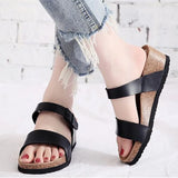 2023 Summer Women Beach Med Heel Cork Slippers Casual PU Leather Wedge Platform