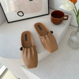 Women Slipper Square Toe Loafer Fabric Closed Toe Pleated Slip-on Slides Woman Sandals Slides flat Mules