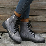 Spring Autumn New Boots Women's British Fashion Women's Boots Print High-top Boots Ladies Lace Up Women's