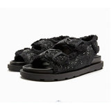 Summer Women Flat Sandals Luxury Black Crystal Buckle Thick Bottom Sandals Concise Designer Plus-size Woman Platform